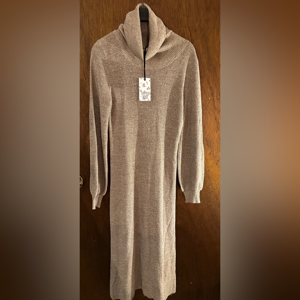 Hippie Rose Women's Long Sleeve Lightweight Cowl Neck Knit Dress